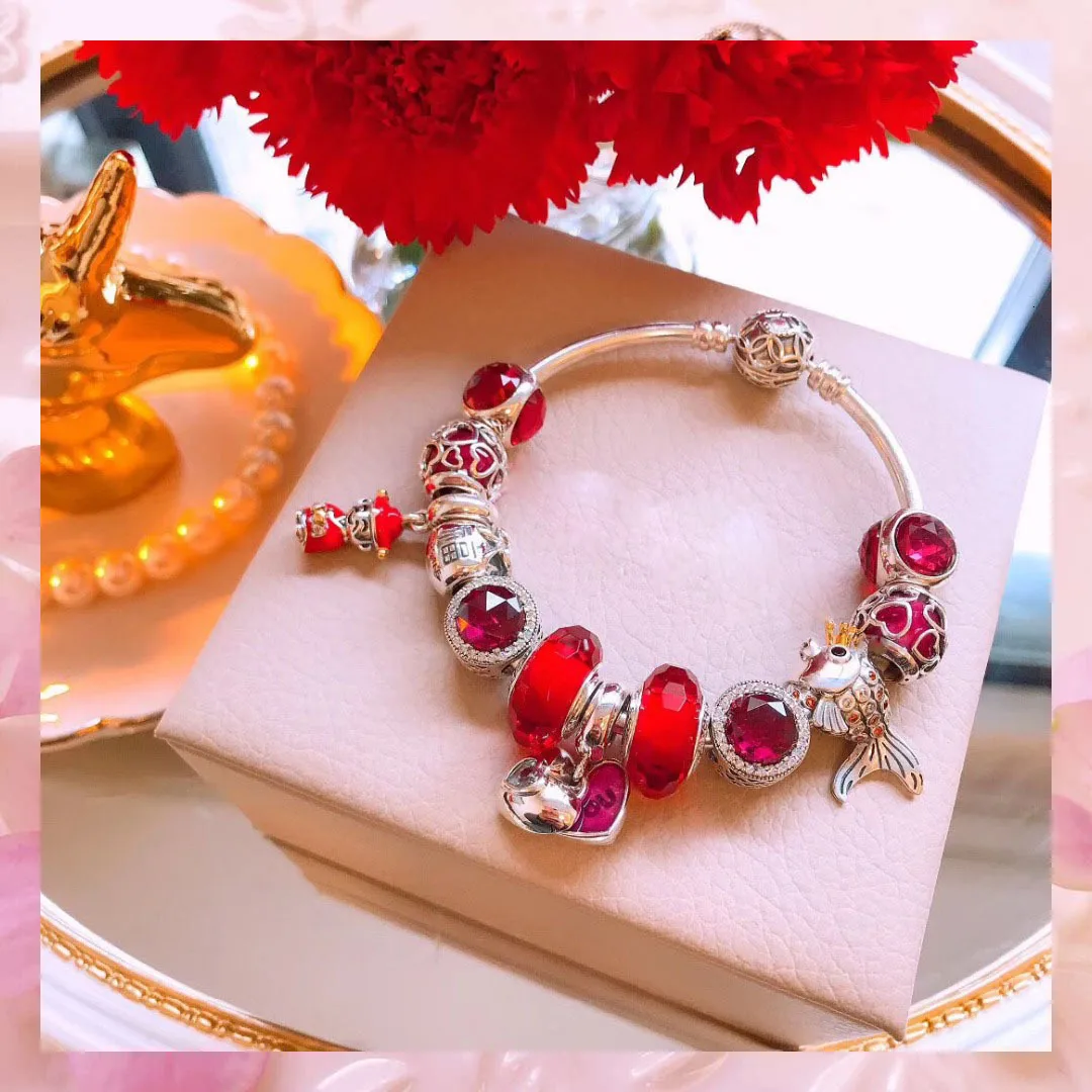 

High Quality 1:1 100% 925 Sterling Silver Charm Red Fish God Small God's Wealthy Project Free Grid
