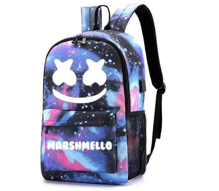 Рюкзак Marshmello с usb-зарядкой, рюкзак для ноутбука с защитой от ТЕФА, светящаяся сумка, школьная сумка для мальчиков и девочек-подростков, Повседневная дорожная сумка Mochilas