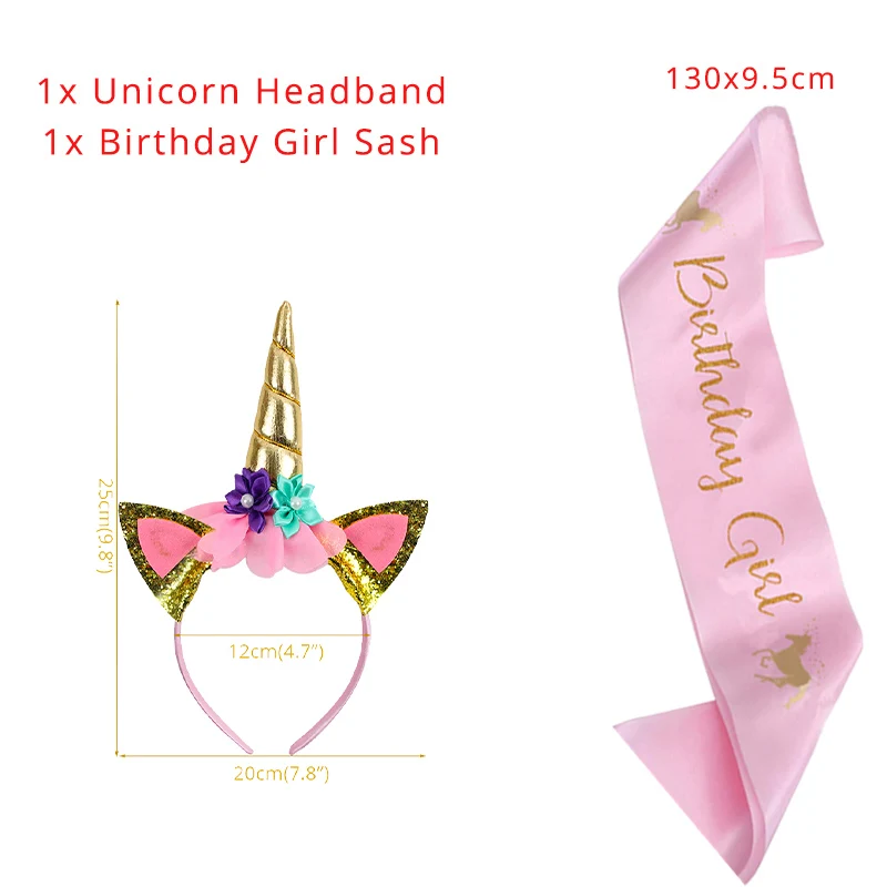 Einhorn-Geburtstagsparty-Geschenke, rosa Glitzer-Horn-Stirnband, Satin-Schärpe für Mädchen, alles Gute zum Geburtstag, Party-Dekorationen, Einhorn-Party-Geschenk – Detail 2