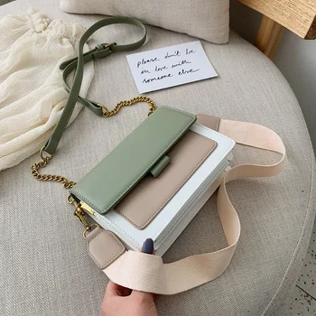 

Simple Small Bag, Women,2019New Ins, Green Small Square Bag, Chain, Single-shoulder, Single-shoulder Bag. PU