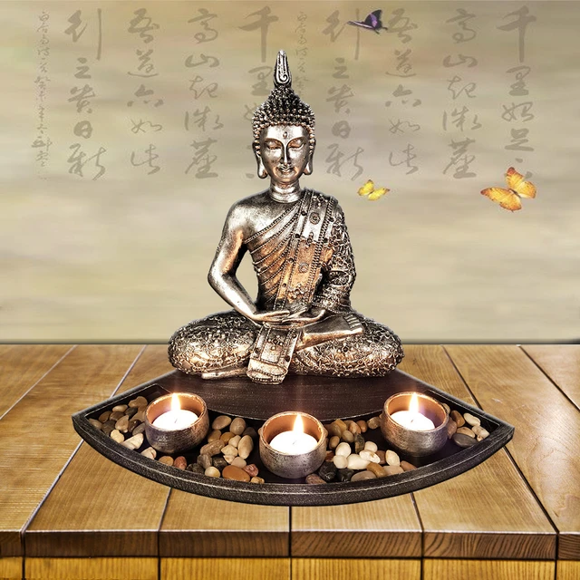 Set de 4 velas decorativas de Buda para meditación y relajación