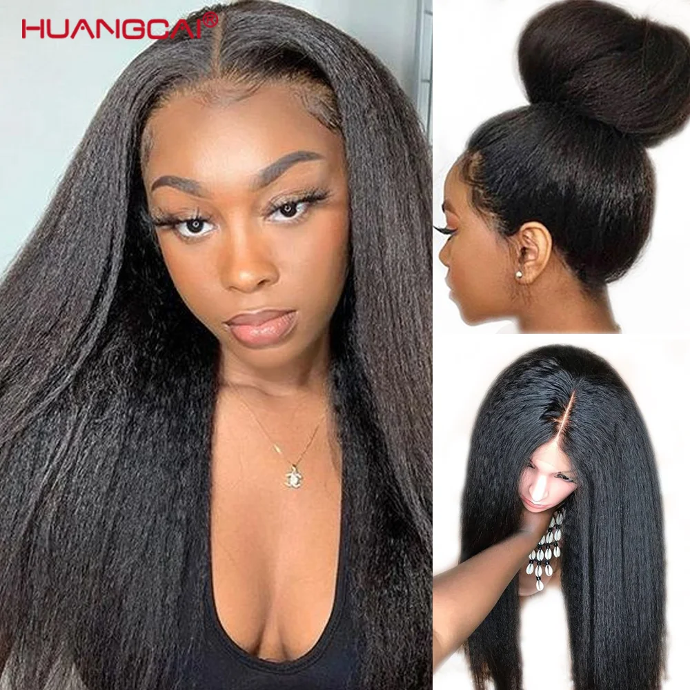 

30inch Kinky Straight Middle Part Lace Wig 180% Density Brazilian Human Hair Pre Plucked With Baby Hair Remy Glueless For Women