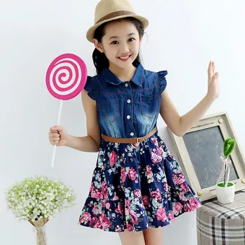 

Binbi Bear 2020 Kids' Summer , Big Kids Casual Kids Dress, Summer Denim Panel Floral Dress Kids Dresses for Girls