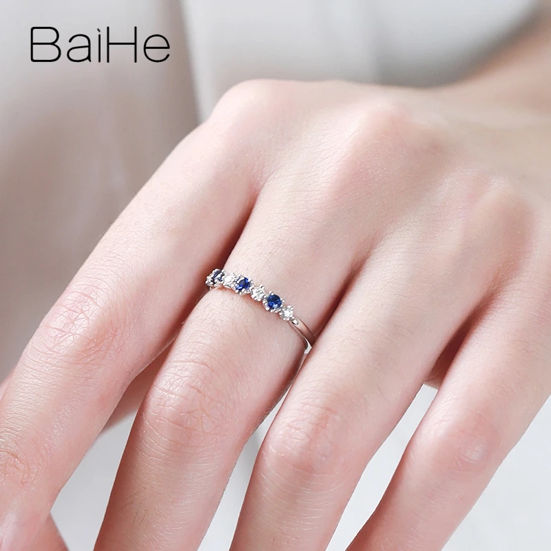 BAIHE, 14 K, белое золото, сертифицировано, 2,5 мм, Круглый, натуральный, сапфиры, юбилей, обручальное кольцо для женщин, модное, элегантное, уникальное кольцо