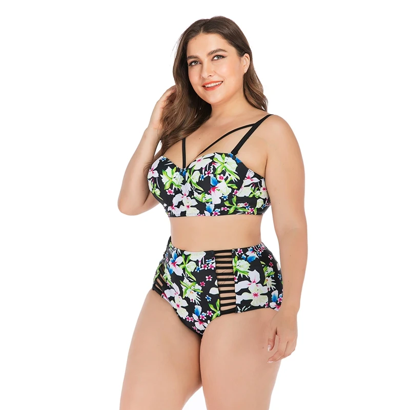 

Plus Size 4XL Swimsuit Women Tankini Printed Floral Strappy High Waist Swimwear Bikini Top Bottom Lady Beach Bikini Set