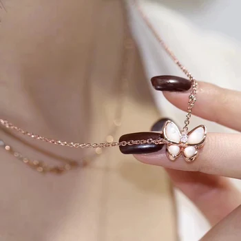 

Popular brand fritillary butterfly necklace natural fritillary inlaid with luxurious elegant pendant necklace dance lady Necklac