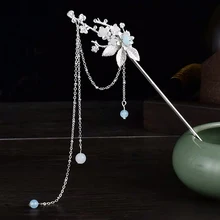 Китайская длинная палочка для волос, диадема, головной убор для женщин, аксессуары для волос, серебро, кристалл, жемчуг, заколки для волос, ручная работа, украшения для волос