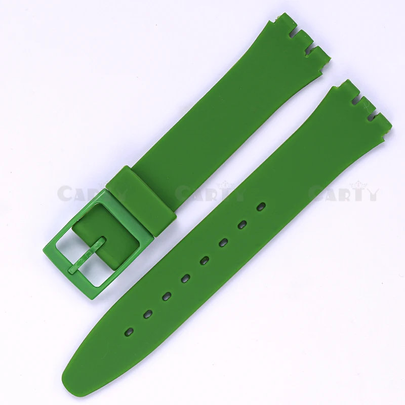 Carty цветной ремешок для часов для Swatch резиновые ремешки для часов 17 мм 19 мм резиновый ремешок черный синий красный оранжевый белый желтый для мужчин и женщин - Цвет ремешка: Green