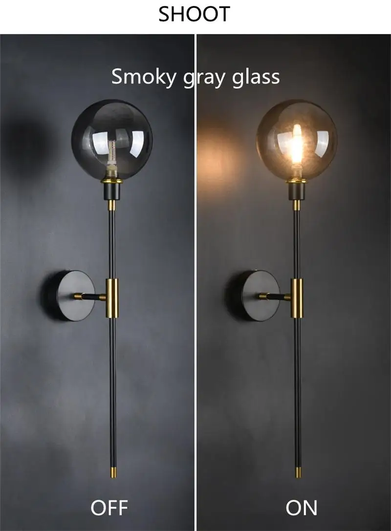 plug in wall lights Amber Smoky Gray Glass Ball Wall Lamp Round Magic Bean Golden Wall Light Kitchen Balcony Aisle Corridor Bedsides Lighting Sconce wall mounted bedside lights