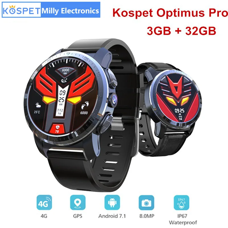 Умные часы Kospet Optimus Pro с GPS двойной системой 4G WiFi Android 7.1.1 8.0MP камера 3 Гб RAM 32 ГБ ROM