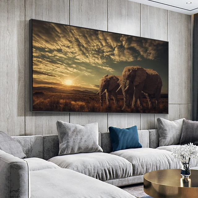 Two Elephants Landscape Wall Art Picture Printed on Canvas 1