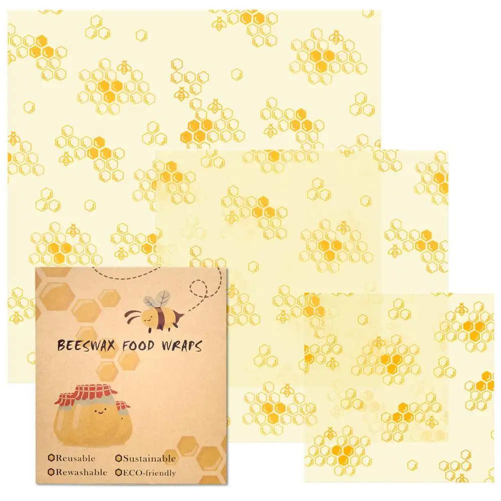 3PCS/Set Reusable Beeswax Wraps Organic Cloth Food Stretch Cover Saran