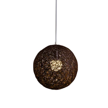 

Coffee Bamboo, Rattan And Hemp Ball Chandelier Individual Creativity Spherical Rattan Nest Lampshade