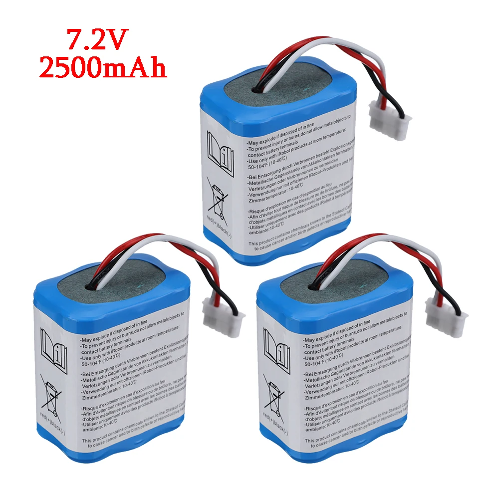 

3pcs/lot Upgrade 7.2V 2.5Ah Ni-MH Battery for irobot braava 380 380t 381 Mint 5200 5200C 7.2v Rechargeable battery 7.2V 2500MAH