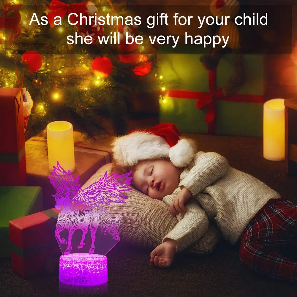 3W Пульт дистанционного или сенсорный Управление 3D светодиодный Ночной светильник в форме единорога настольная лампа Рождественское украшение для дома прекрасные подарки для детей D30