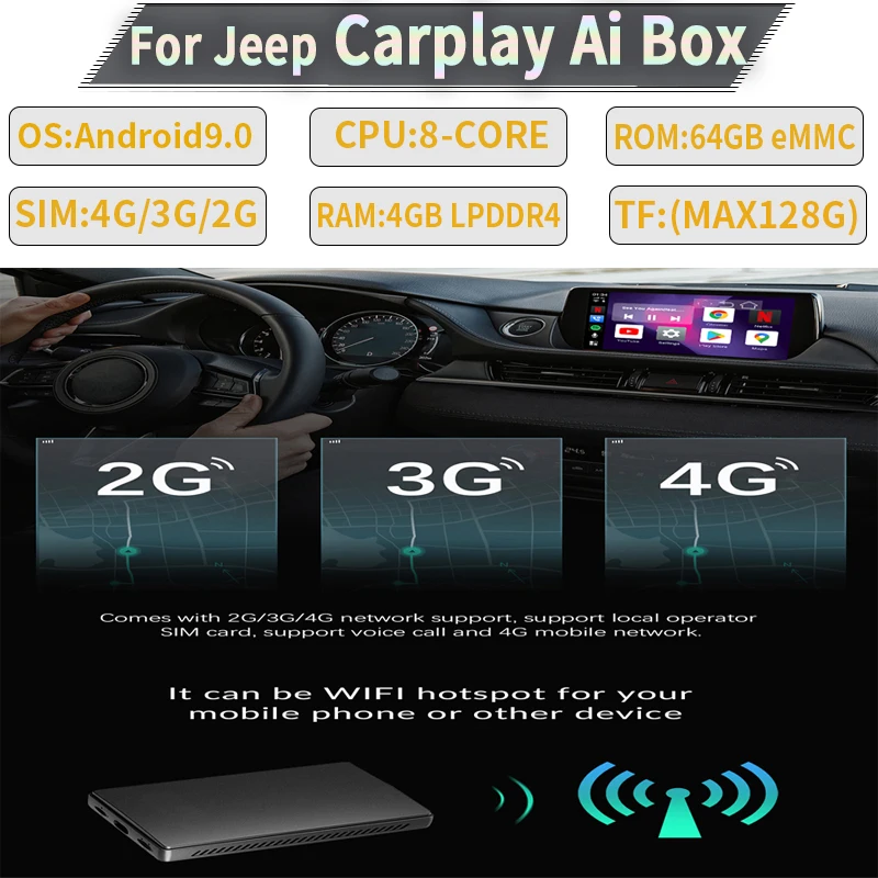 Беспроводной Carplay Ai Box 8core Android box для Jeep Compass Grand Cherokee и Renegade Wrangler Gladiator | Автомобили