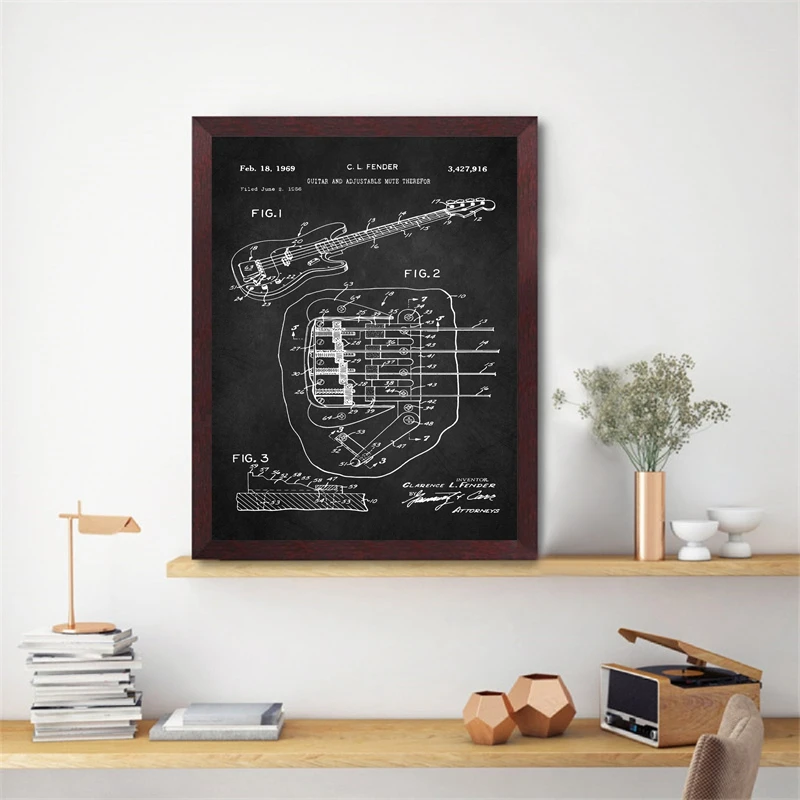 For-Fender-Bass-Guitar-Patent-Prints-Music-Posters-Guitar-Art-Blueprint-Canvas-Painting-Picture-Guitar-Lover