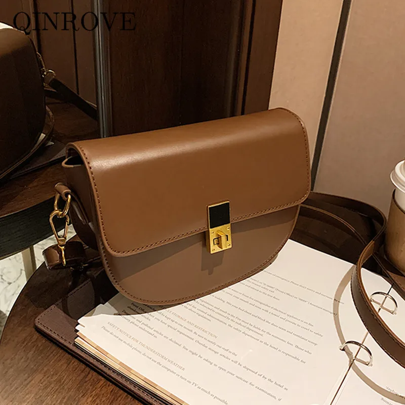 

Half Moon Shoulder Bags PU Leather Turn-Lock Crossbody Bag For Women Female Fashion Small Retro Saddle Bag Ladies Handbags Brown