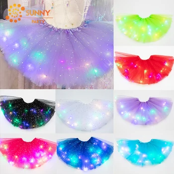 

LED Light Star Sequin Girls Tutu Skirt Glow Tutus Tulle Pettiskirt Adult Concert Party Decor Child Dance Performance Costume