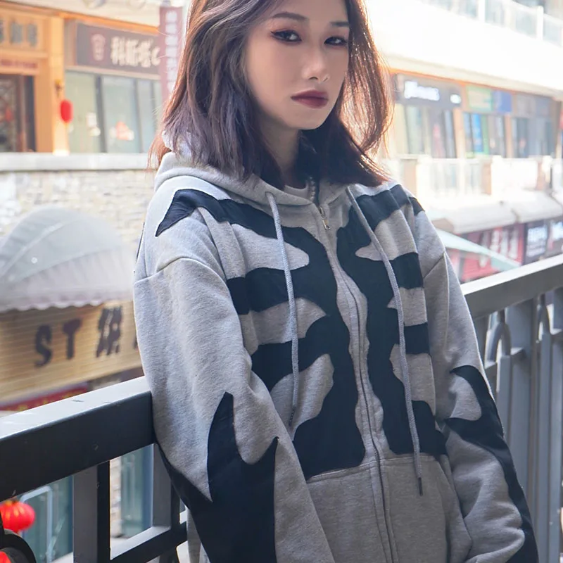 

Свитшот Y2k с принтом скелета в стиле Харадзюку, ретро одежда, корейские Топы с длинным рукавом, пальто, винтажные худи в стиле панк, женская уличная одежда