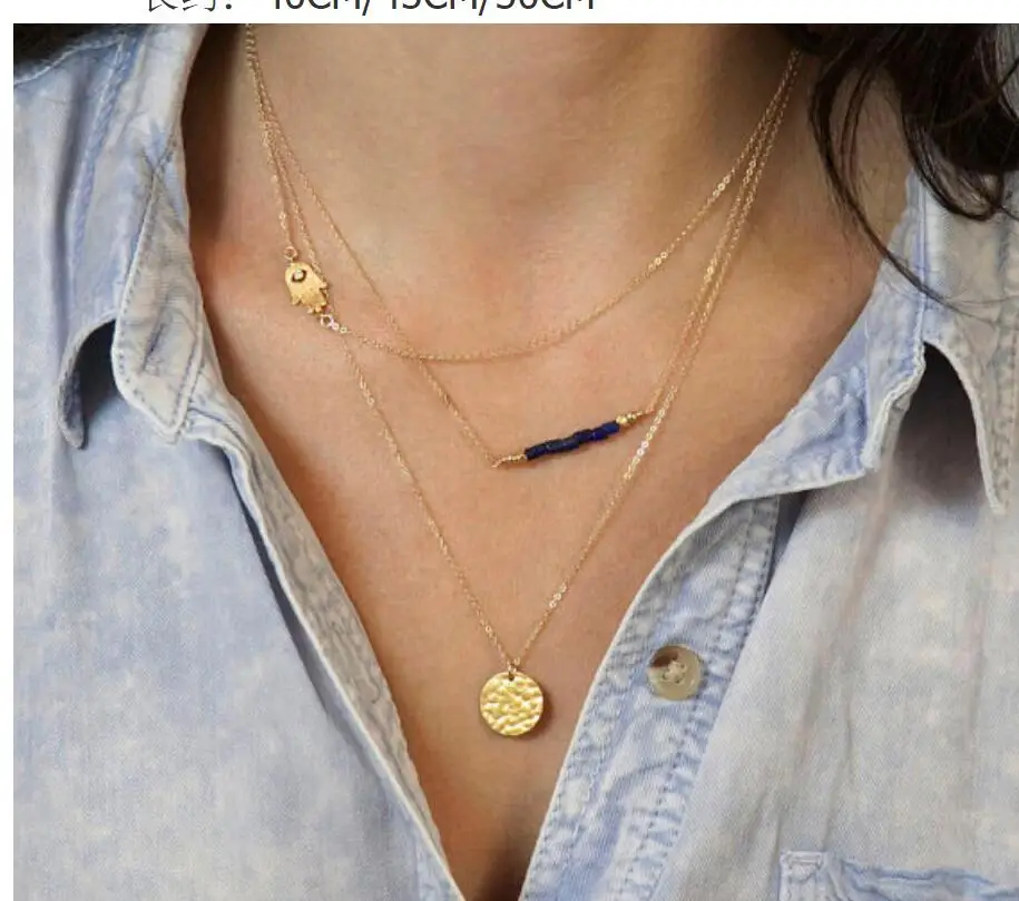 

Boho Style Fashion New Temperament Geometric Wild Exaggerated Round Charm Palm Multi-layer Pendant S1949