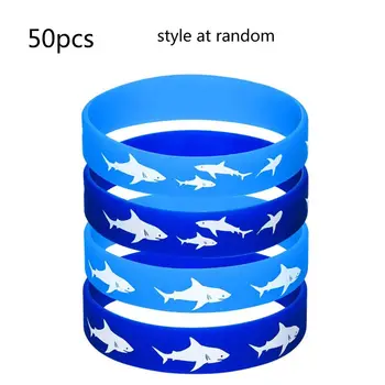 

50Pcs Blue Shark Party Favors Rubber Wristbands Surfing Waterproof Bracelets Kit