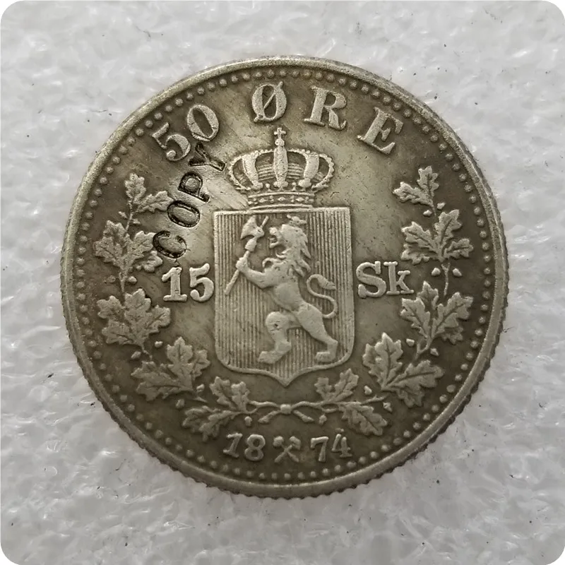 1874-1904 Норвегия 50 руды копия монет - Цвет: 1874
