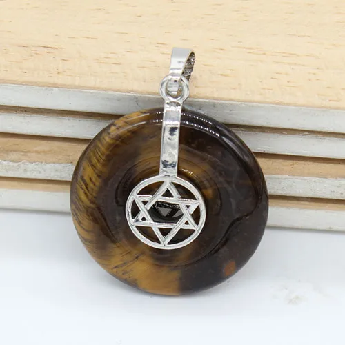 Tiger Eye Stone 100-уникальный 1 шт посеребренный рок кристалл круглая полая Звезда Давида, кулон тигровый глаз камень ювелирные изделия - Окраска металла: Tiger Eye Stone