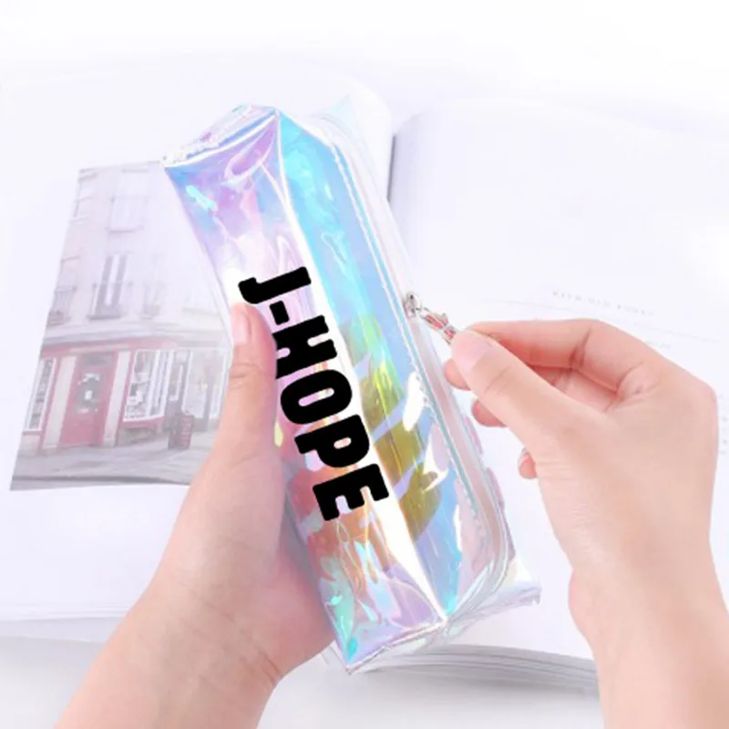 

New KPOP Bangtan Boys Pencil Case Laser Transparent Color Pencil Case JUNG KOOK J-HOPE Pencil Bag for Men and Women