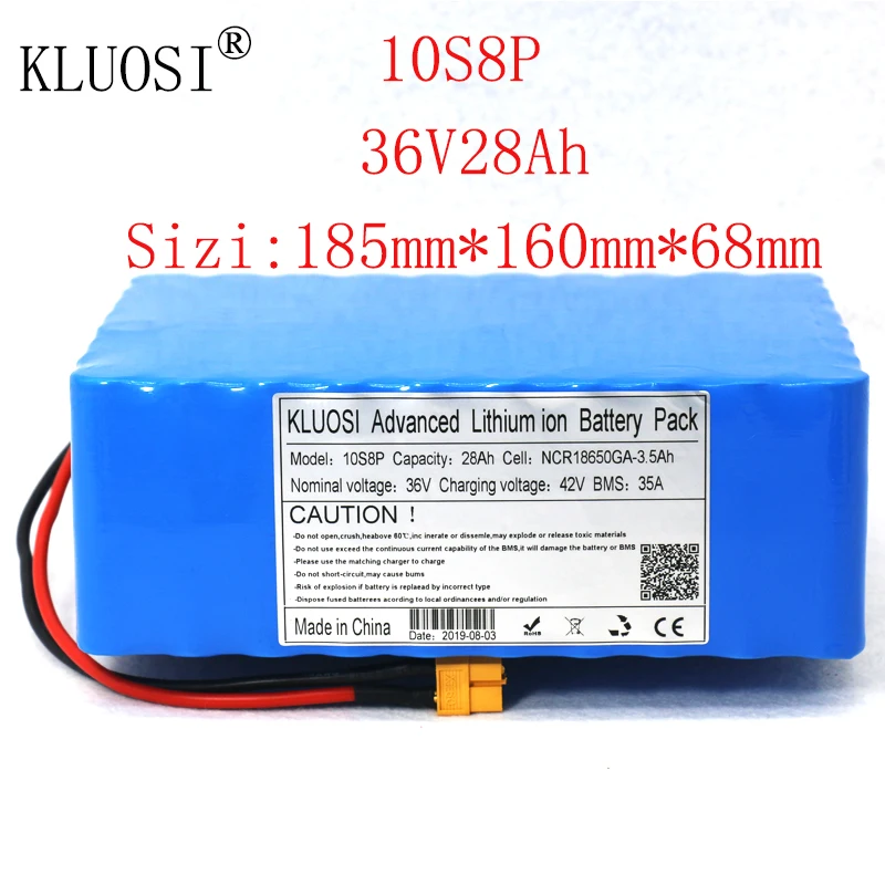 

KLUOSI 36V Battery 10S8P 28Ah for NCR18650GA with 35A Balance BMS 42V Li-Ion Battery Pack Ebike Electric Bicycle Motor Scooter