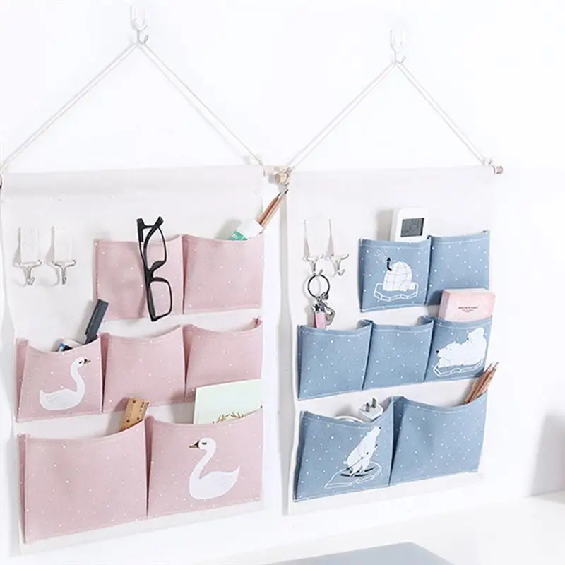 Cotton And Linen Hanging Storage Bag Creative Organizer Wall Door Closet Storage Bag Sundries Organizer
