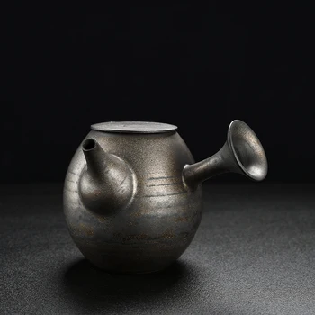 

Japanese crude pottery teapot hand made rust glazed retro gilded side pot kungfu tea maker set single teapot ceramic teaware