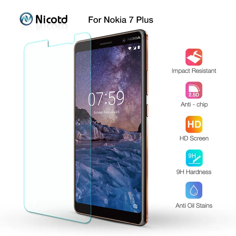 2 шт 9h для Nokia 7 Plus Защитная закаленная стеклянная пленка экрана защищенная HD