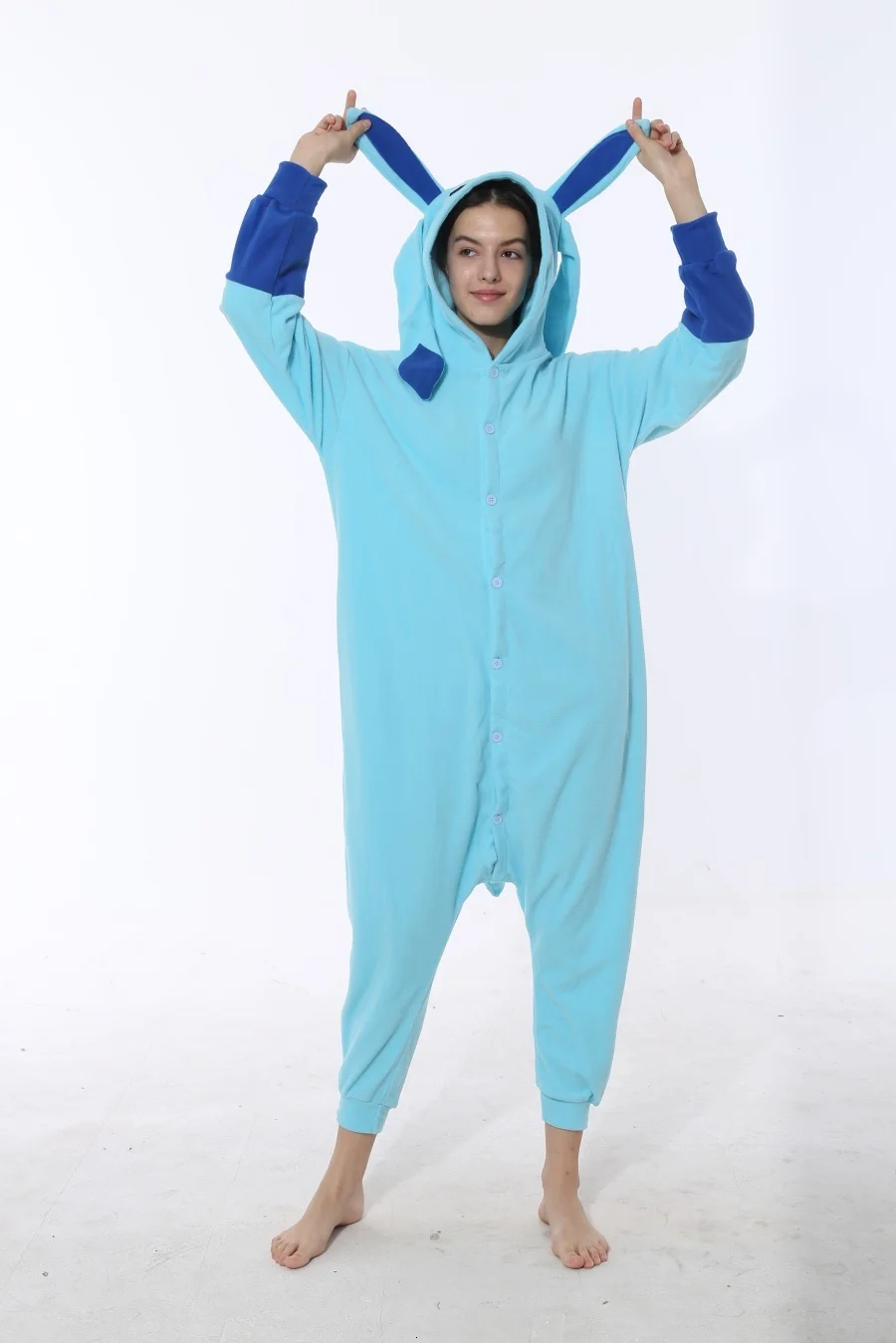 Флисовый комбинезон Кигуруми для взрослых пижама косплея голубого цвета женский