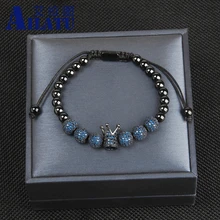Ailatu Luxury Roman Royal CZ Crown Charm Bracelet 10pcs Stainless Steel Men Fashion Braided Adjustable Bangle Jewelry Gift