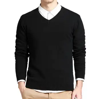 

OLOEY New men Sweater V-Neck Knit Warm Solid Pullover Male solid long sleeve blue Sweaters masculino Pull homme Plus size M-3XL