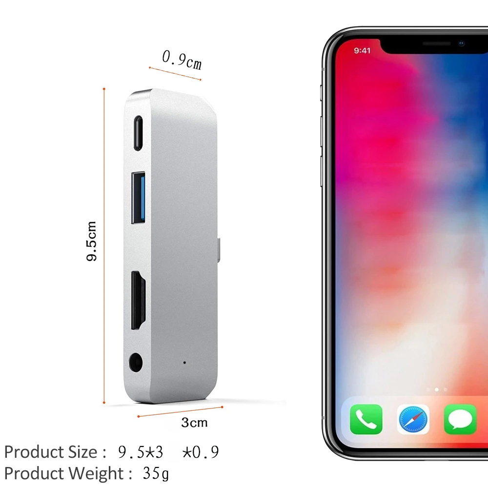 Алюминиевый адаптер type-C Mobile Pro Hub с USB-C PD Зарядка 4K HDMI USB 3,0 3,5 мм разъем для наушников серебристо-серый для IPad Pro