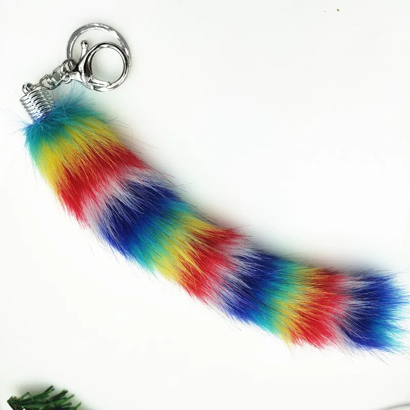 20 красочных Искусственный Мех Хвост Брелок для ключей с длинными волосами