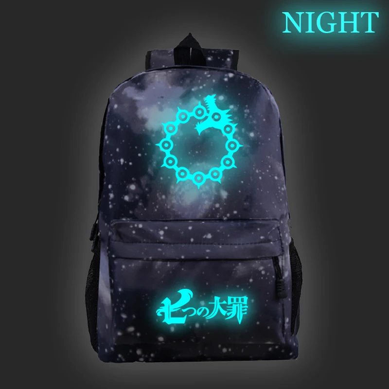 Лидер продаж, светящийся школьный рюкзак Seven Deadly Sins, узор, рюкзак для ноутбука, для мужчин и женщин, для мальчиков и девочек, повседневные дорожные сумки
