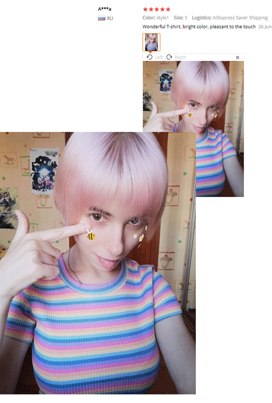 T-Shirt Women cotton Rainbow Striped Tops Harajuku Tshirt Summer Short Sleeve Navel Skinny stitching Korean Punk crop top woman