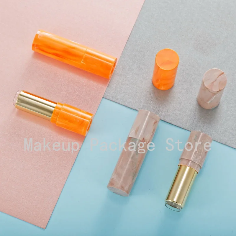 10/30/50pcs Empty Irregular Marble Orange Round Lipstick Tube 12.1mm Lip Balm Container Shell Packaging Cosmetics |