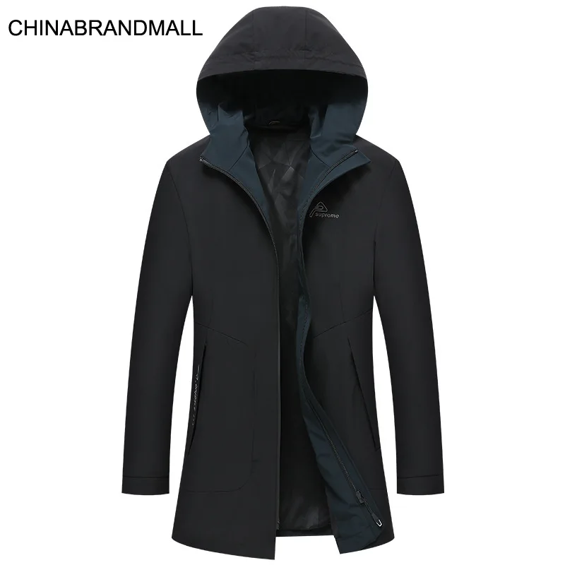 

Autumn Men Windbreaker Plus Fat Plus Size Medium Length Money With Cap Coat Fat Man Loose Leisure Jacket Middle Age Men's