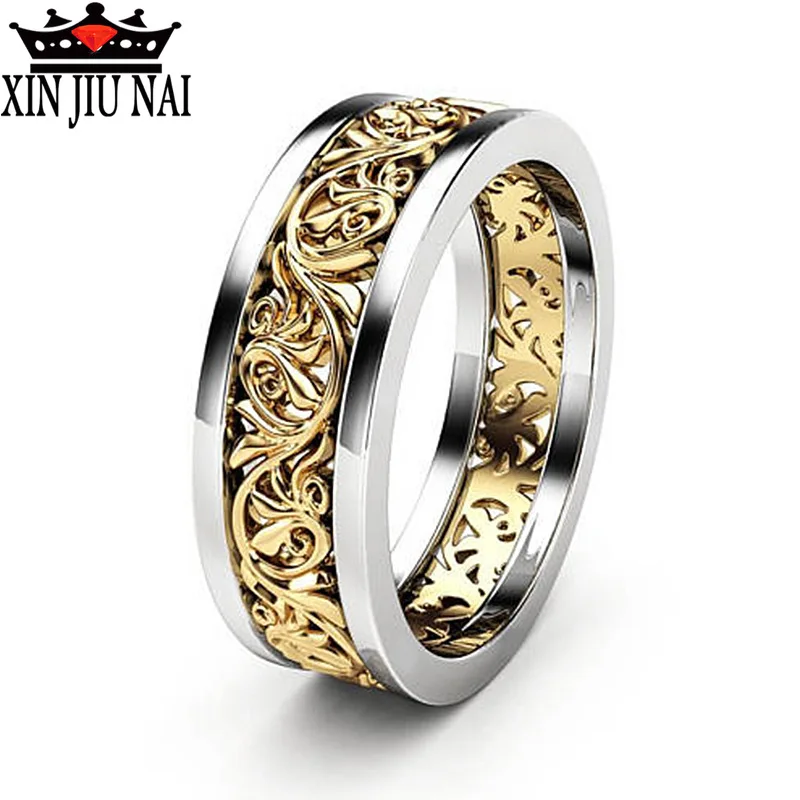 Hollow Flower Ring European Fashion Jewelry Double Color Elegant Wedding Band Women Luxury style dance party Rings US Size 6-10 | Украшения