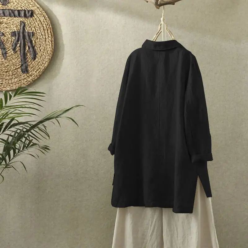 Элегантный офисный Блейзер ZANZEA, осеннее пальто с длинным рукавом для женщин, повседневный однотонный хлопковый Блейзер, куртки, женская верхняя одежда, кардиганы