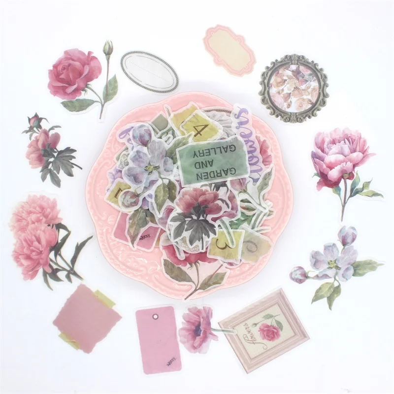 

ZFPARTY 64pcs Wild Rose Vellum Paper Stickers for Scrapbooking Happy Planner/Card Making/Journaling