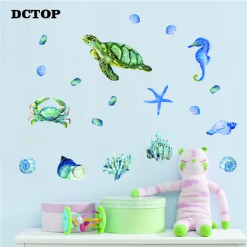 

Art Decor Turtle Whale Shell Wall Decals Ocean Animals Undersea View Stickers For Kids Nursery Room Home Nordic Style DIY Mural
