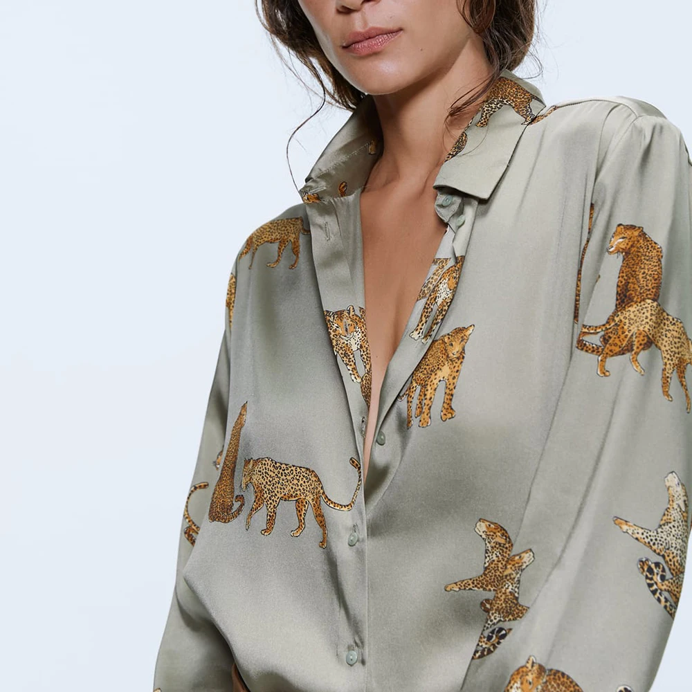 ZA осень зима новые женские темпераментные свободные леопардовые принты драповая рубашка повседневные топы вечерние праздничные подарки для друзей оптом