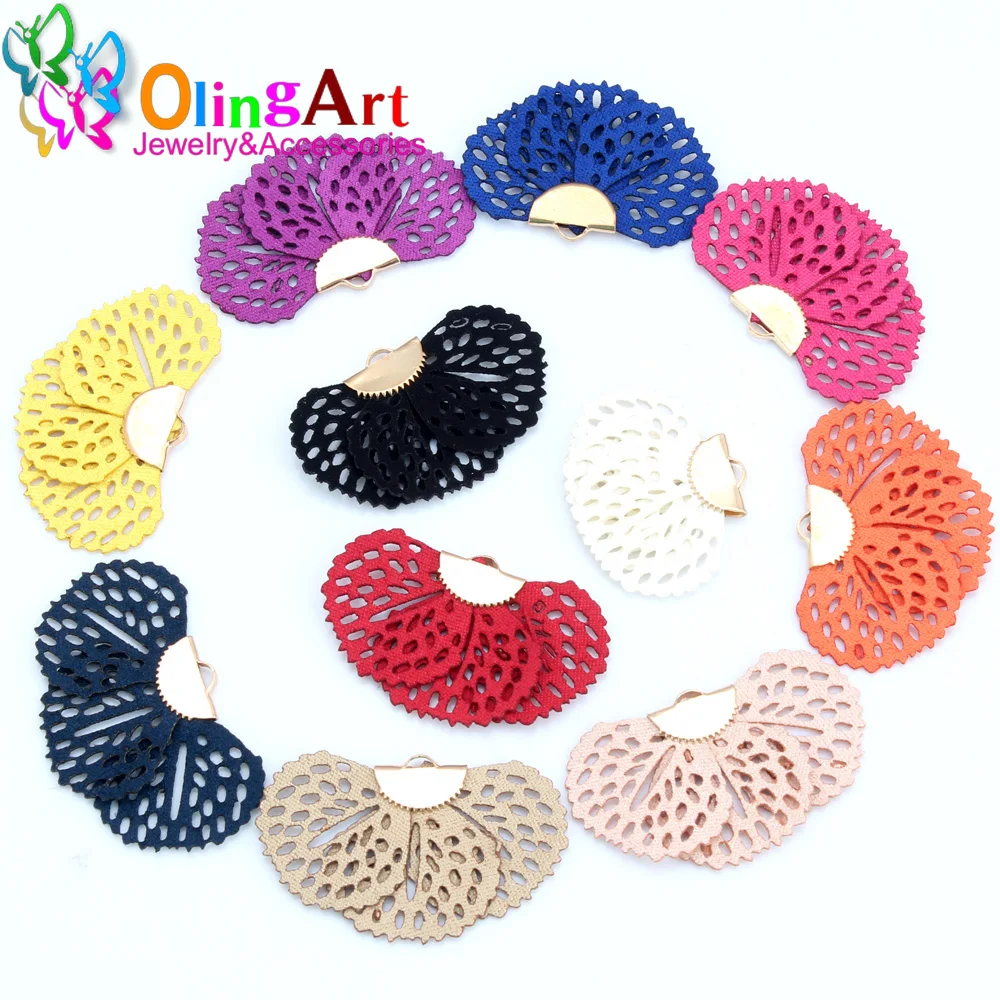 

OlingArt 27*42MM 10pcs/lot Scalloped fabric For Keychain Cellphone Straps Jewelry making Charms DIY earring Tassels Accessories