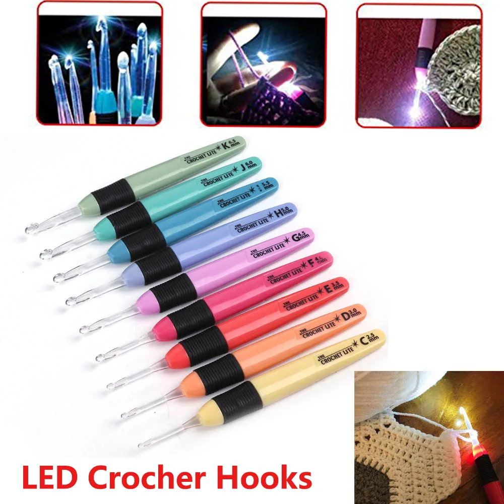 

2.5MM-6.5MM LED Light Up Crochet Hook Knitting Needles Weave Sewing Accessories 9 colors available Sewing Needles