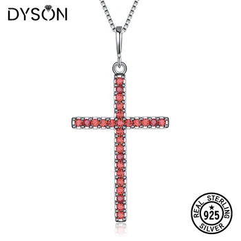 

Dyson Real 925 Sterling Silver Necklaces For Women Created Gemstone Ruby Cross Pendant Necklaces With Chain Classic Fine Jewelry
